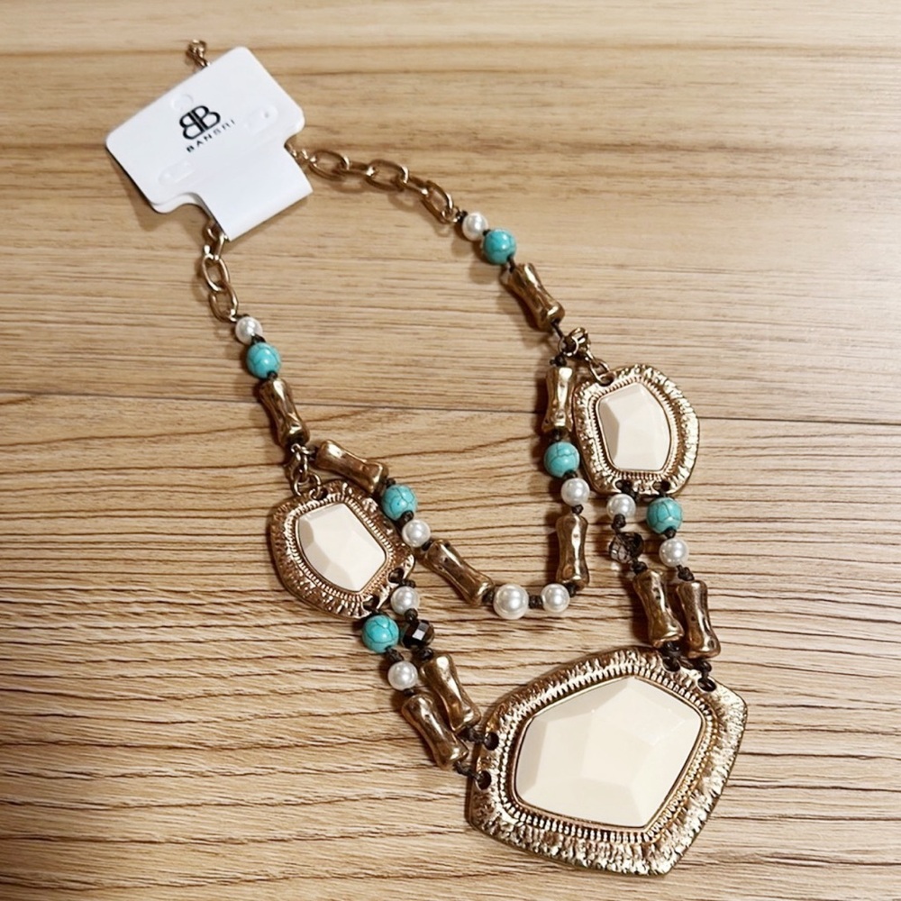 NEW Bansri Elegant Gold and Turquoise Bohemian Necklace